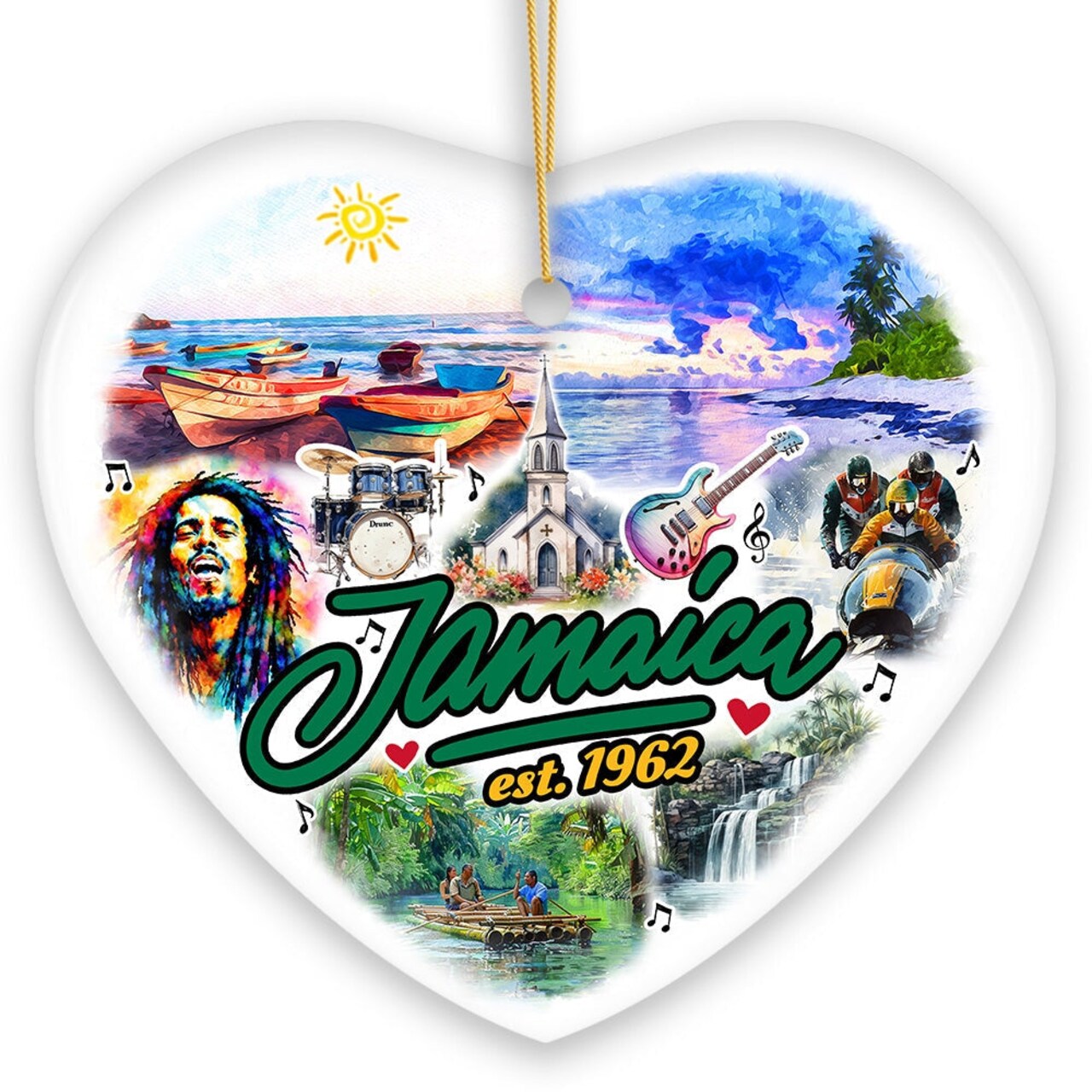 Culturally Vibrant Jamaica Ceramic Art Ornament, Artistic Caribbean Souvenir and Christmas Decor